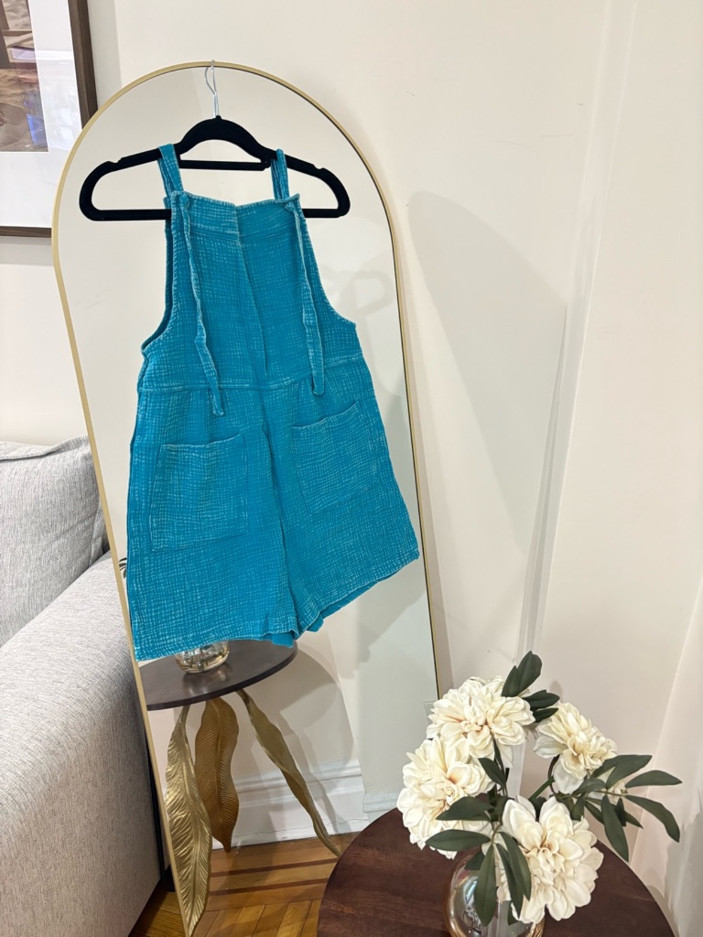 100% cotton NWT ZENANA MEDIUM gauze Turquoise Textured Romper with Pockets